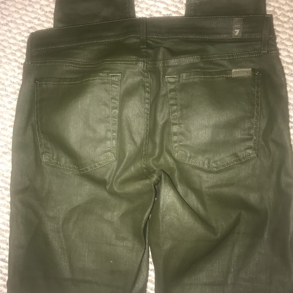 7 For All Mankind skinny jeans w/ green shiny fab - Picture 5 of 8